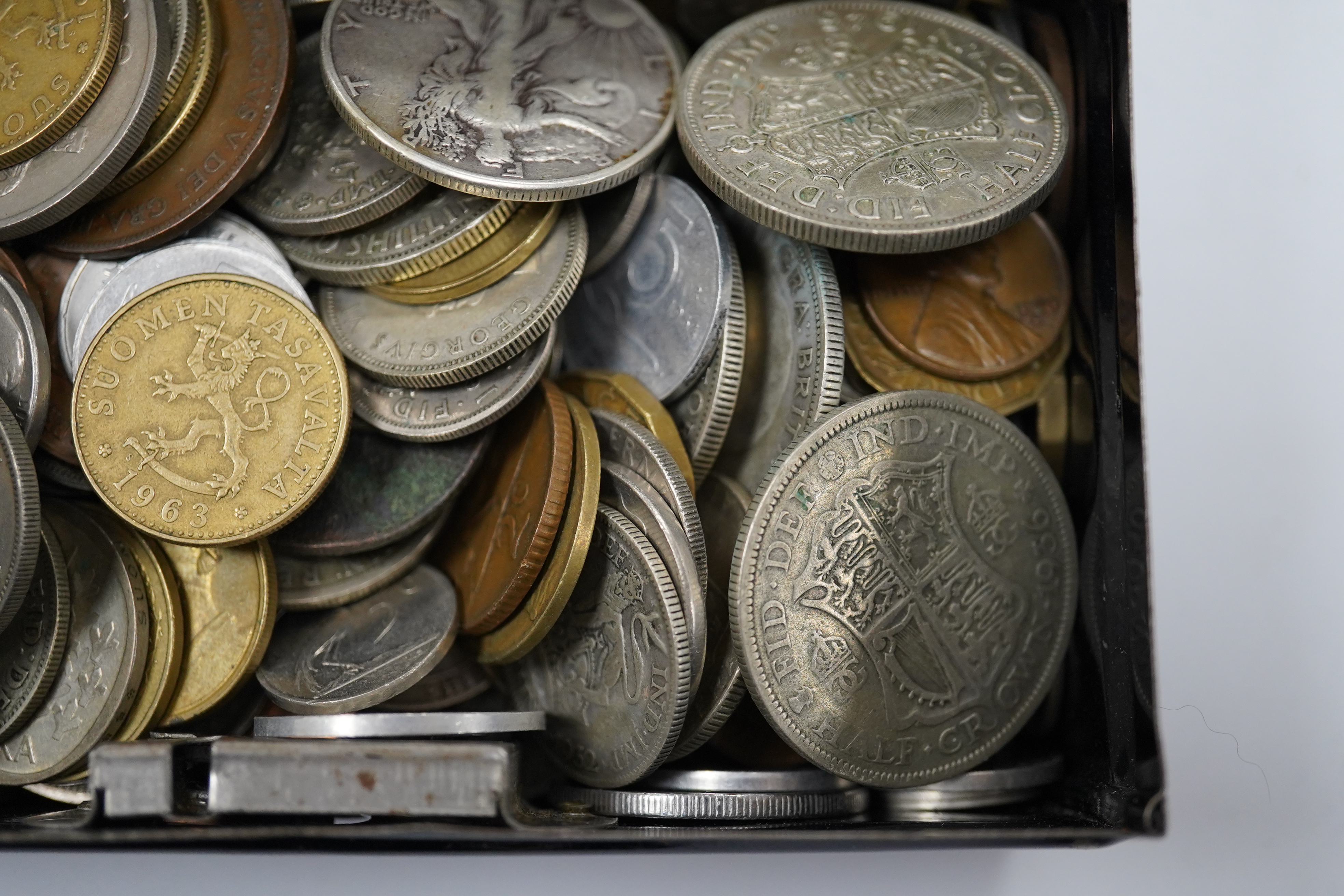 A collection of British and foreign coins, mostly 20th century. Condition - poor to fair